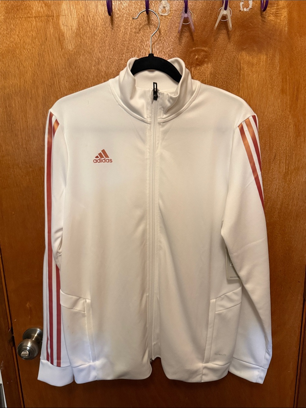 adidas White Jacket with Pink Accent Stripes